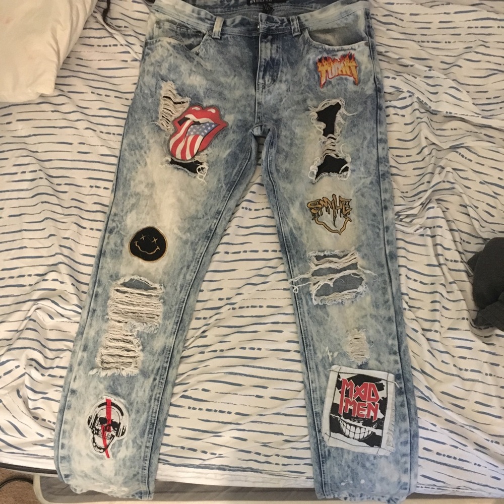 Acid wash patches jeans